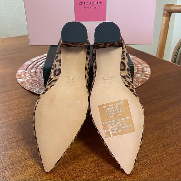 NIB Kate Spade Menorca Calf Hair Pointed Toe Pump Block Heel Brown Black Sz 5.5 - Picture 8 of 12